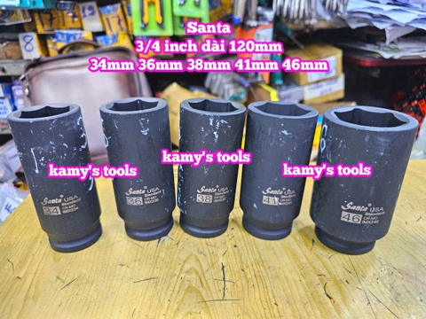 Đầu tuýp 3/4 inch đen dài 120mm lục giác Santa thép Cr-mo 34mm 36mm 38mm 41mm 46mm IMX234 IMX236 IMX238 IMX241 IMX246