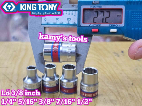Đầu tuýp trắng 3/8 inch 12 cạnh Kingtony 1/4, 5/16, 3/8, 7/16, 1/2 hệ inch 333008S 333010S 333012S 333014S 333016S