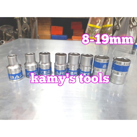 Bộ đầu tuýp đầu khẩu Barker cần 1/2 từ 8,10,12,13,14,15,17,19mm (1 bộ/8 cục)