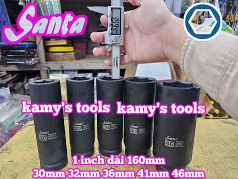 Đầu tuýp 1 inch Santa đen dài 160mm cỡ 30mm 32mm 36mm 41mm 46mm IMX530 IMX532 IMX536 IMX541 IMX546