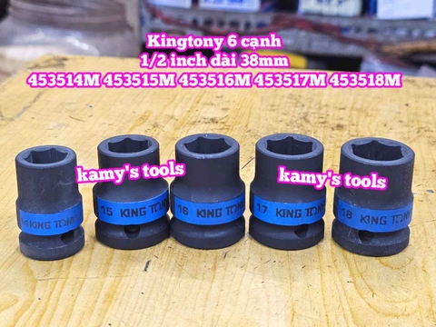 Đầu tuýp đen 1/2 inch Kingtony dài 38mm 6 cạnh 14mm 15mm 16mm 17mm 18mm 453514M 453515M 453516M 453517M 453518M