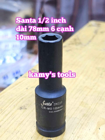 Đầu tuýp khẩu 1/2 inch đen dài lục giác 6 cạnh 78mm Santa 8mm 10mm 11mm IM108 IM110 IM111