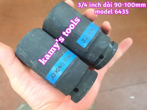 Đầu tuýp đầu khẩu đen dài lục giác dài 90mm Kingtony lỗ 3/4 inch 28mm 29mm 30mm 32mm 643528M, 643529M, 643530M, 643532M