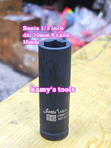 Đầu tuýp khẩu 1/2 inch đen dài lục giác 6 cạnh 78mm Santa 12mm 13mm 14mm 15mm 16mm IM112 IM113 IM114 IM115 IM116