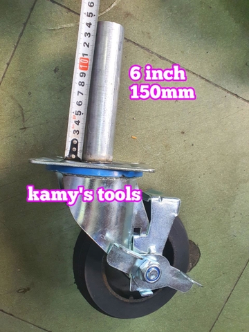 Bánh xe giàn giáo có khóa bánh cao su đặc 6 inch 150mm xoay 360 độ