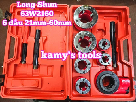 Bộ dụng cụ taro ren ống sắt bằng tay tạo ren ngoài Long Shun 63W2160 gồm 6 đầu 21mm 27mm 34mm 42mm 49mm 60mm