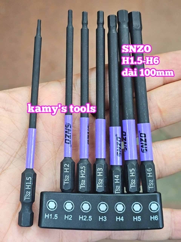 Mũi vít lục giác 6 cạnh đuôi lục giác 1/4 inch SNZO dài 100mm 7 chi tiết H1.5-H6 thép đen S2 HH-10007