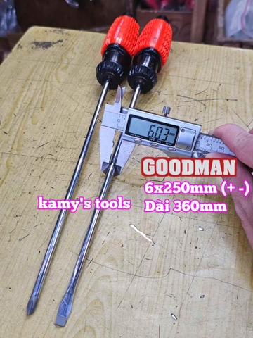 Tua vít cán gai bake dẹp 6mm PH2 dài 250mm 6x250mm PH2x250mm Goodman 91610PH 91610STM