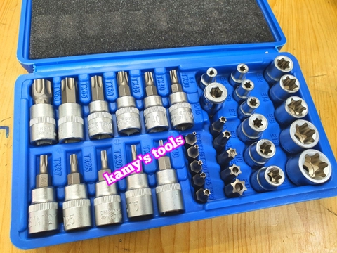 Bộ tuýp khẩu E và tuýp vít sao hoa thị T có lỗ 1/4 inch 3/8 inch 34 chi tiết cao cấp Tifone