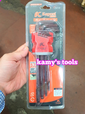 Bộ lục giác bi dài, bông hoa thị thép nâu S2 cao cấp 9 cây Kapusi model K-0830 và K-0831