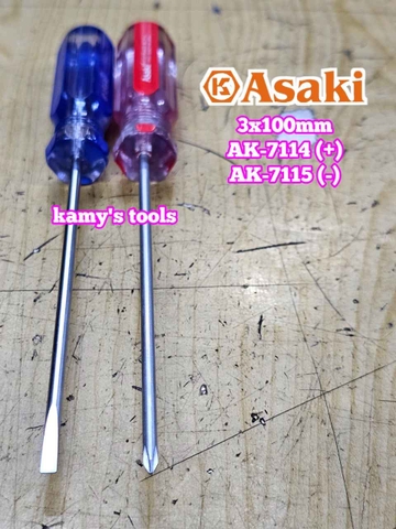 Tua vít bake dẹp 3mm dài 100mm 3x100mm Asaki AK-7114 AK-7115