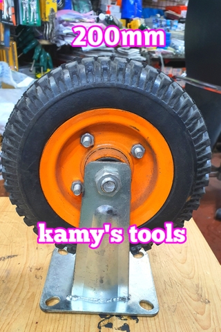 Bánh xe cao su đặc 200mm loại có đế xoay và có đế cố định (bán lẻ 1 cái)