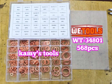 Hộp ron oring đồng gioăng đồng long đền thau 568 chi tiết 30 kích cỡ Wetools WT-34801 Impa code 813080