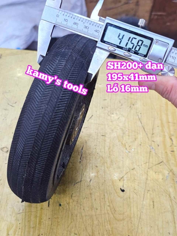 Bánh xe cao su đặc Sanho 200mm kèm bạc đạn 6203RS lỗ 16mm 195x41mm Kamytools