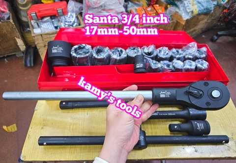 Bộ tuýp khẩu 3/4 inch đen Santa 21 chi tiết 17mm-50mm loại 6 cạnh IMS21 và 12 cạnh IMS22