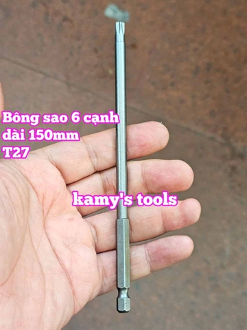 Mũi bắn siết vít bông sao 6 cạnh đuôi lục giác 1/4 inch dài 150mm thép S2 cỡ T10 T15 T20 T25 T27 T30 T40