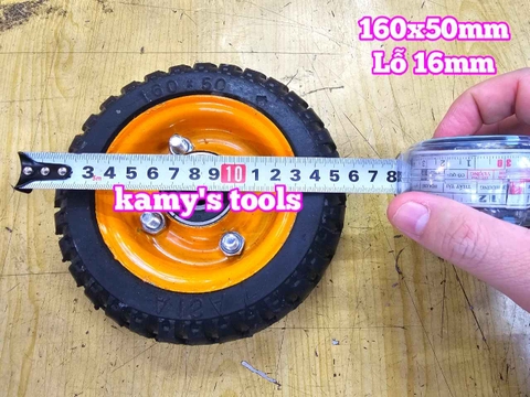 Bánh xe cao su đặc 160mm dày 50mm kèm bạc đạn lỗ 16mm 160x50mm Kamytools