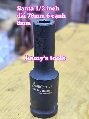 Đầu tuýp khẩu 1/2 inch đen dài lục giác 6 cạnh 78mm Santa 8mm 10mm 11mm IM108 IM110 IM111