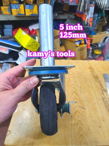 Bánh xe giàn giáo có khóa bánh cao su đặc 5 inch 125mm xoay 360 độ