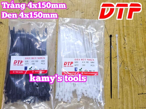 Dây rút dây thít nhựa màu đen trắng 4x150mm DTP-B26150 DTP-W26150 (1 bịch/100 sợi)