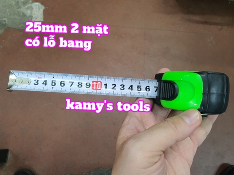 Thước cuộn 5m bản 25mm winshine vỏ bọc cao su 2 mặt có lỗ bang, thước kéo 5m, thước rút 5m