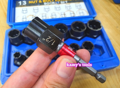 Bộ tuýp tháo mở ốc vít hư gãy bulong bị biến dạng tuôn răng toét đầu 14 chi tiết 1/4-3/4 (6.35mm-19mm)