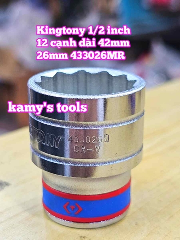 Đầu tuýp trắng ngắn 1/2 inch Kingtony 12 cạnh 24mm 25mm 26mm 27mm 28mm 433024MR 433025MR 433026MR 433027MR 433028MR