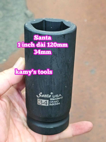 Đầu tuýp 1 inch đen dài 120mm lục giác Santa thép Cr-mo 24mm 27mm 30mm 32mm 33mm 34mm IMX327 IMX330 IMX332 IMX333 IMX334