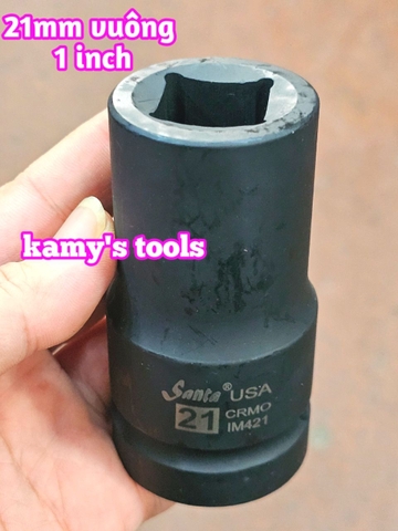 Đầu tuýp đầu khẩu VUÔNG 1 inch dài 90mm Santa thép Cr-mo 17mm 19mm 21mm 22mm