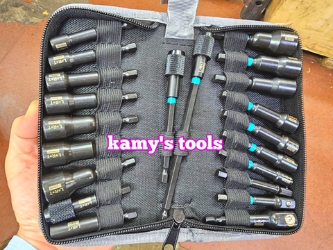 Bộ 21 chi tiết đầu chụp khẩu tuýp bắn bulong đuôi 1/4 inch có nam châm hệ mét và hệ inch thép đen cao cấp L+R+T (LRT)