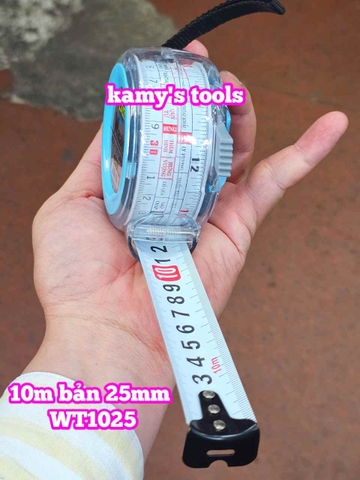 Thước kéo 10m 10 mét bản 25mm WSK Wasaki WT1025 2 mặt có lỗ ban TỰ ĐỘNG KHÓA, thước rút 10m thước cuộn 10m
