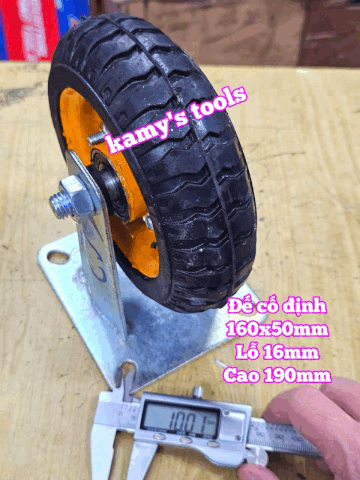 Combo đế càng và bánh xe cao su CỐ ĐỊNH 160mm dày 50mm 160x50mm Kamytools CD160VANG