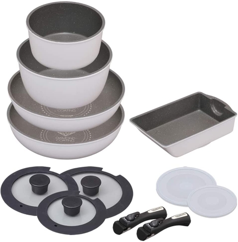 Bộ nồi - chảo rán chống dính IRIS OHYAMA Nhật Bản 12 item