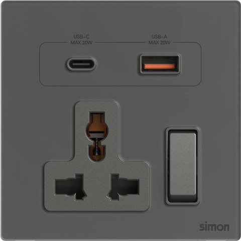 M7 Gem- Bộ ổ cắm đa năng kèm USB và A+C (Diamond Grey) Simon M7 66E7253G-4D