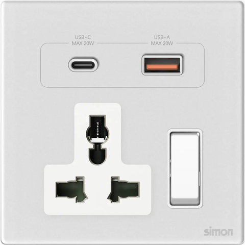 M7 Gem- Bộ ổ cắm đa năng kèm USB và A+C (Diamond White) Simon M7 66E7253G-4F