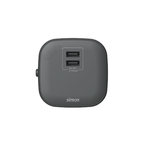 Ổ USB đôi DC 5V 2.1A vuông màu trắng Simon Track Socket MTS1E721-BL