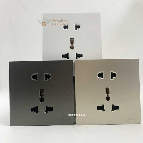 Bộ ổ cắm đôi đa năng tràn viền cao cấp lắp đế chuẩn vuông Simon S6 581080V màu trắng, Sâm panh, Xám