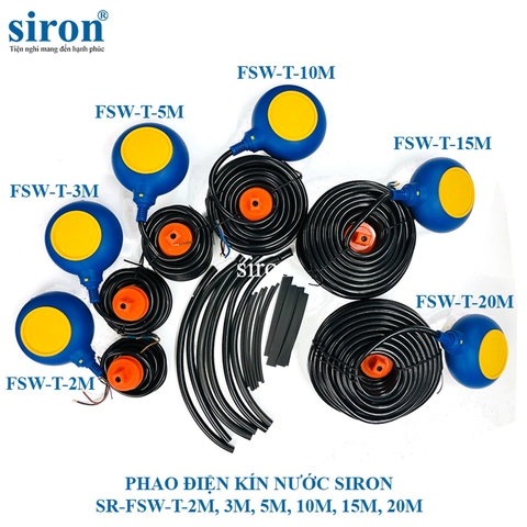 Phao điện kín nước chống cạn, chống tràn bể nước Siron cấp dây 10m, 15m hoặc 20m Sr-FSW