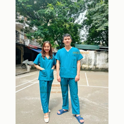 Bộ Cổ tim Cotton Cao Cấp màu Xanh Cổ Vịt