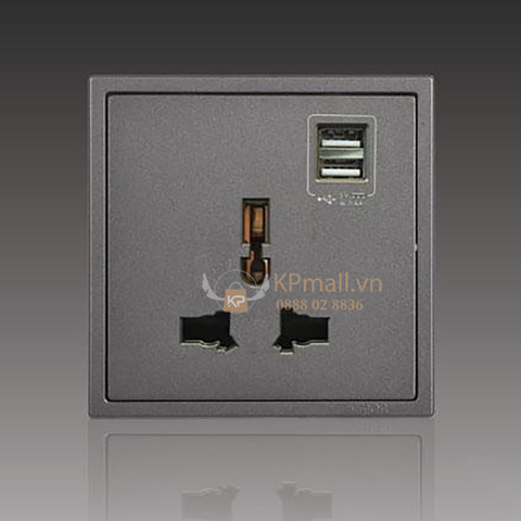 Module ổ cắm đơn 3 chấu đa tiêu chuẩn kèm 2 ổ USB màu Xám Simon i7 70E725-61