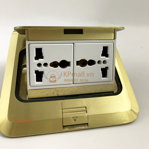 Bộ ổ cắm âm sàn gồm 2 ổ cắm 3 chấu đa năng Simon màu vàng đồng SEF3770 hoặc màu bạc SEF4770