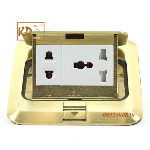 Bộ ổ cắm âm sàn gồm ổ cắm đơn 3 chấu đa năng và ổ cắm 2 chấu Simon màu vàng đồng SEF3701 hoặc màu bạc SEF4701