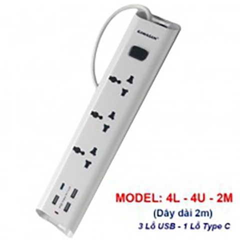 Ổ cắm điện đa năng có cổng USB và ổ cắm Type-C dân dụng cáp dây 2m Kawasan 4L-4U-2M