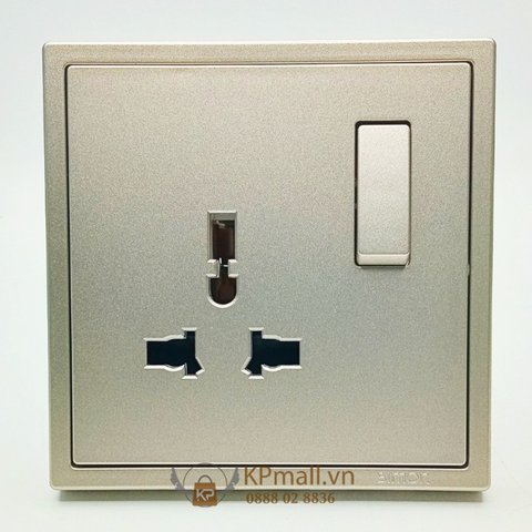 Module ổ cắm 3 chấu đa tiêu chuẩn kèm công tắc mặt vuông màu Sâm Panh Simon i7 701089-46