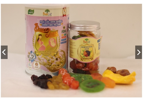 Ngũ cốc dinh dưỡng giành cho mẹ bầu QUEENMILK, (Tặng 1 Lon mix hoa quả dẻo 200gr)