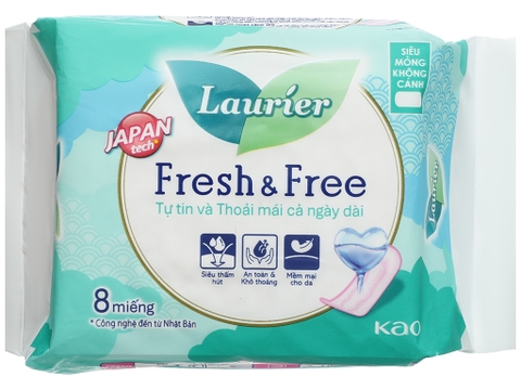 Băng vệ sinh Laurier Fresh and Free siêu thấm siêu mỏng không cánh 22cm (8 miếng)