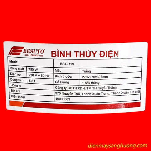Bình Thuỷ Điện BESUTO 5.8L (BST - 119)