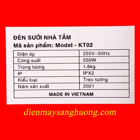 Đèn Sưởi Nhà Tắm 2 Bóng Kaita - KT02