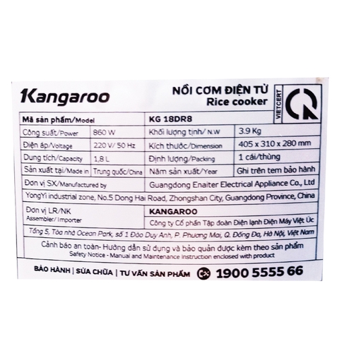 Nồi Cơm Điện Kangaroo 1,8 lít - KG18DR8