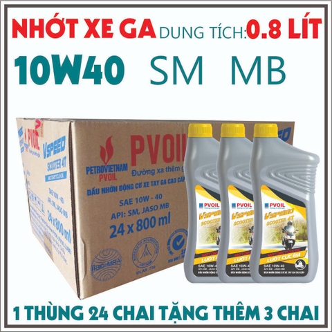 Nhớt PV Oil ga 10w40 0.8L mua 1 thùng tặng 3 chai ( online)